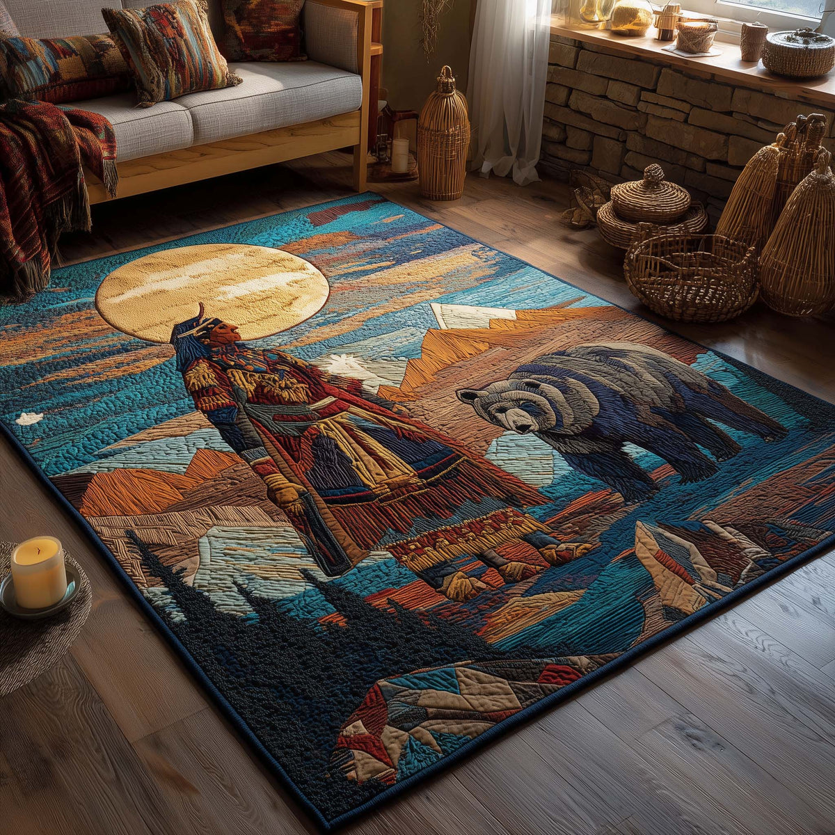Native Guardian area rug in a living room