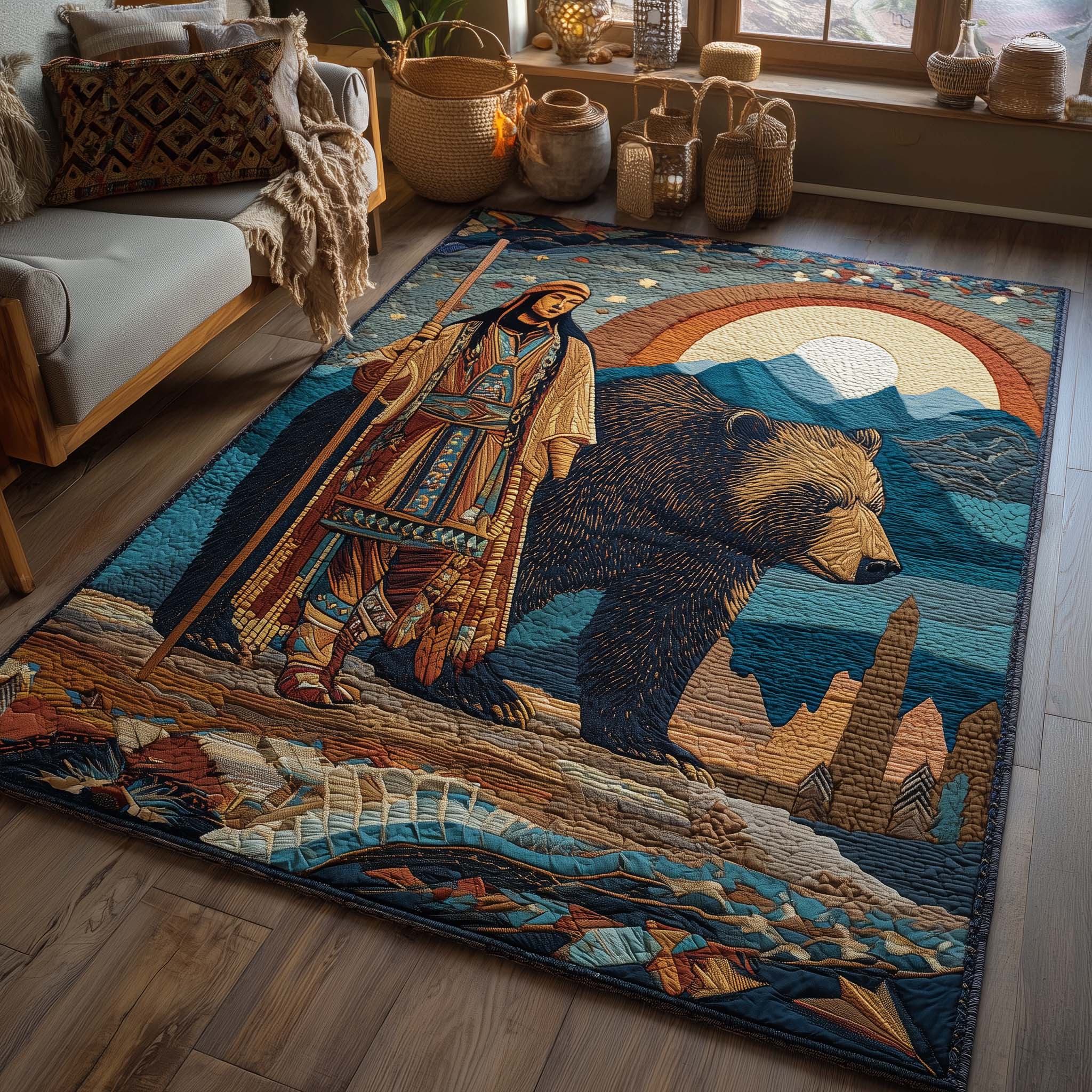Native Guardian area rug in a living room