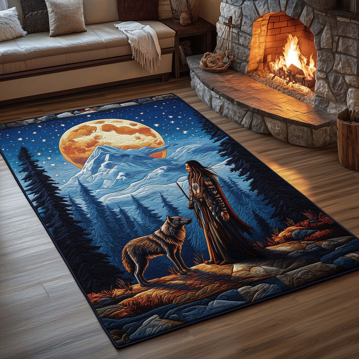 Native Guardian area rug in a living room