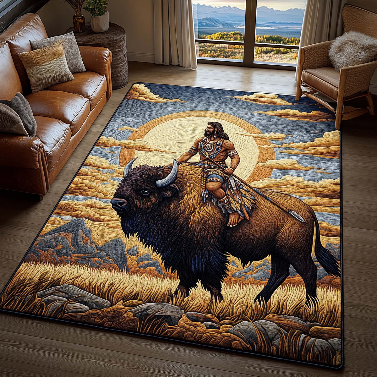 Native Guardian area rug in a living room