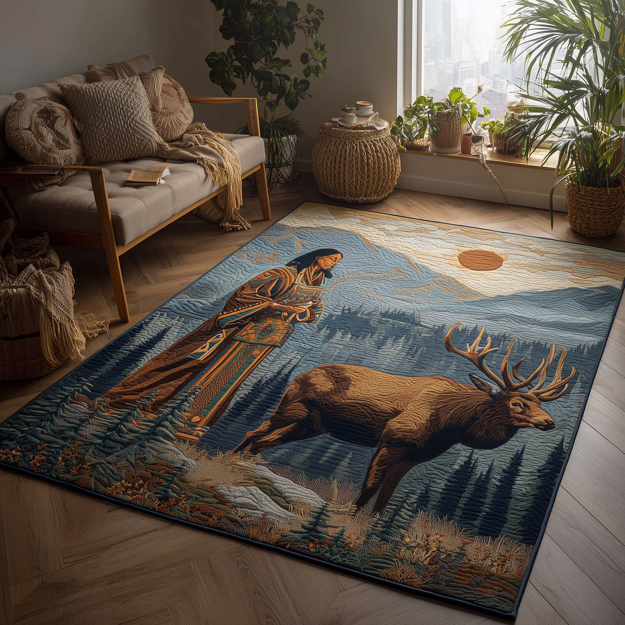 Native Guardian area rug in a living room