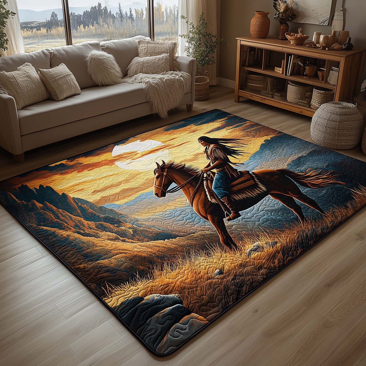 Native Guardian area rug in a living room