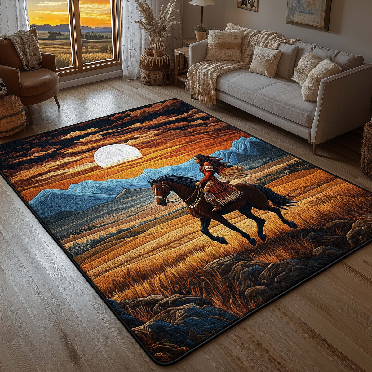 Native Guardian area rug in a living room