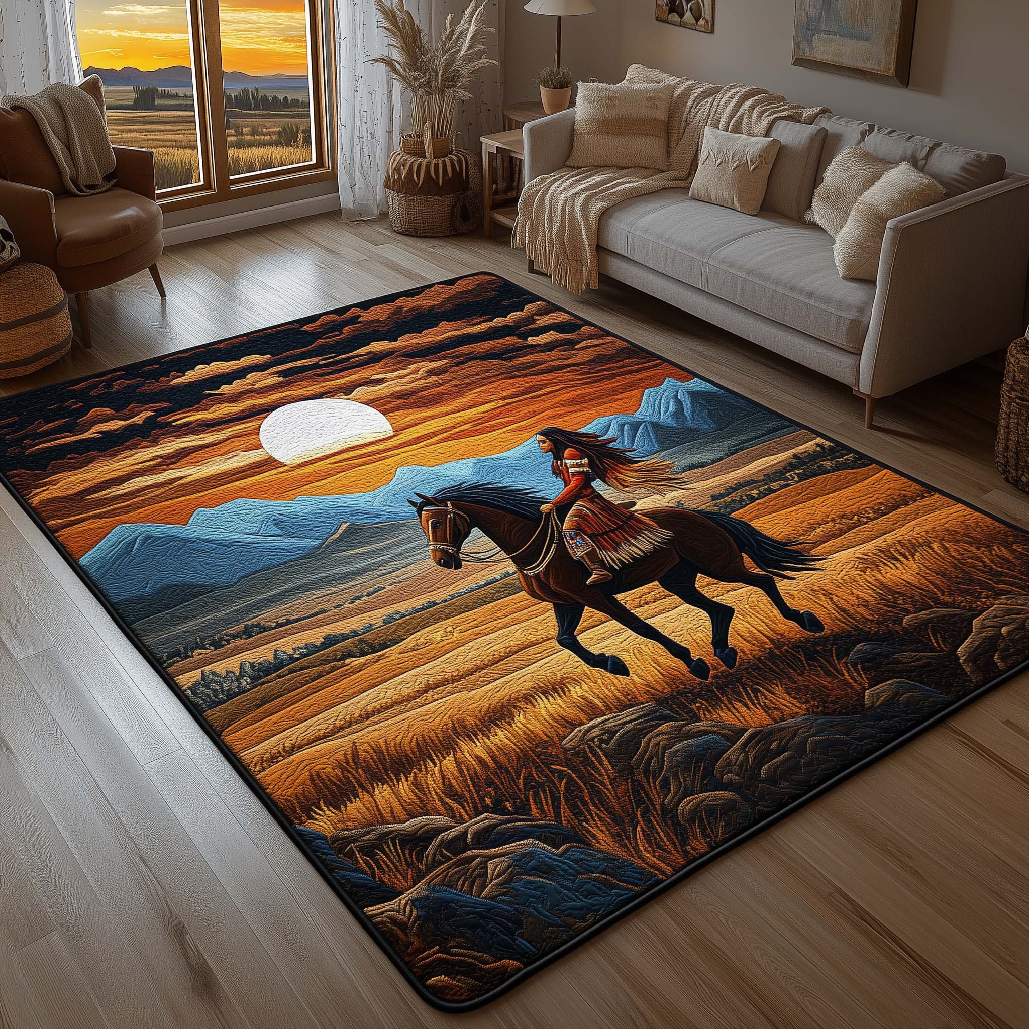 Native Guardian area rug in a living room