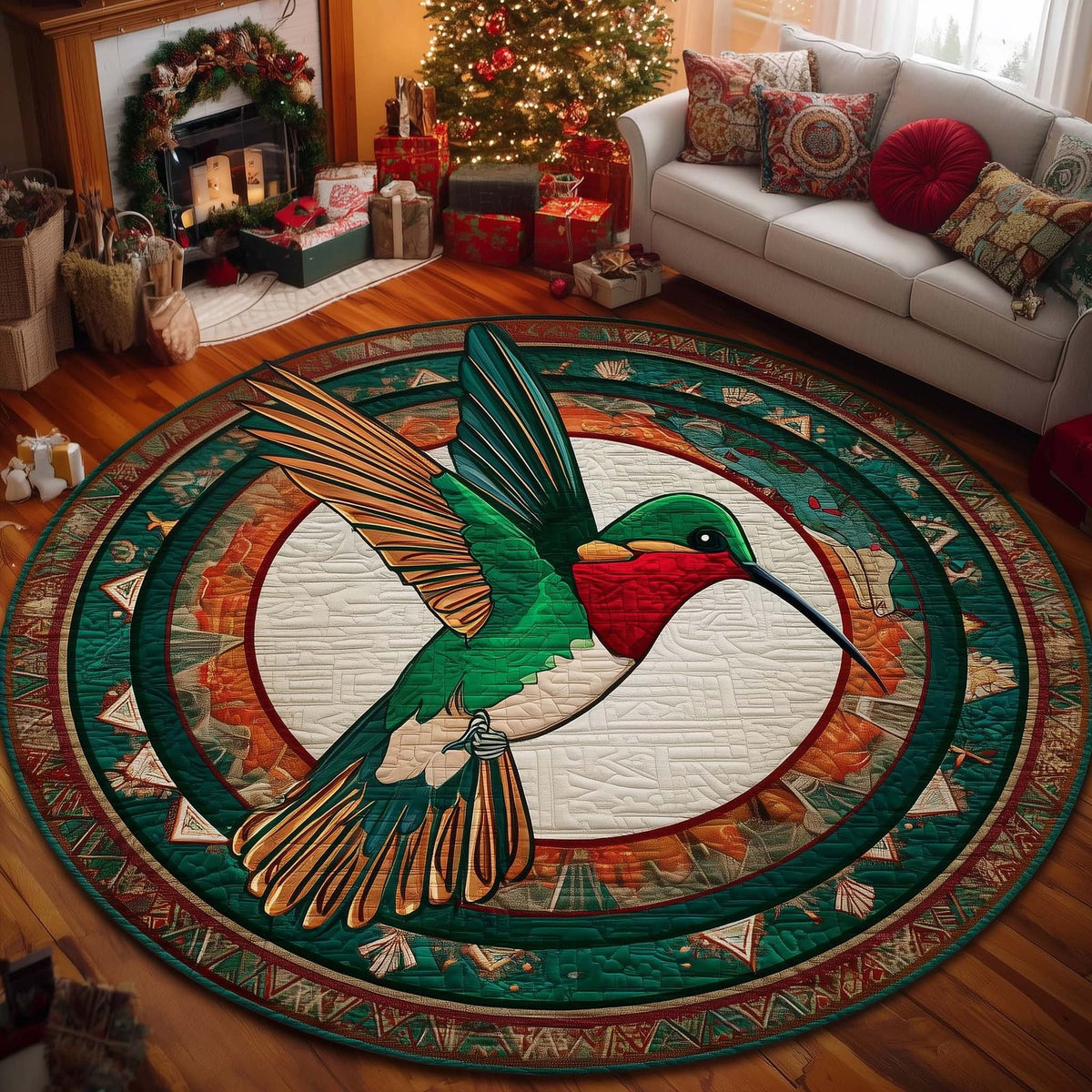 Native Hummingbird Round Mat Round Mat Rug - washable non-slip printed rug