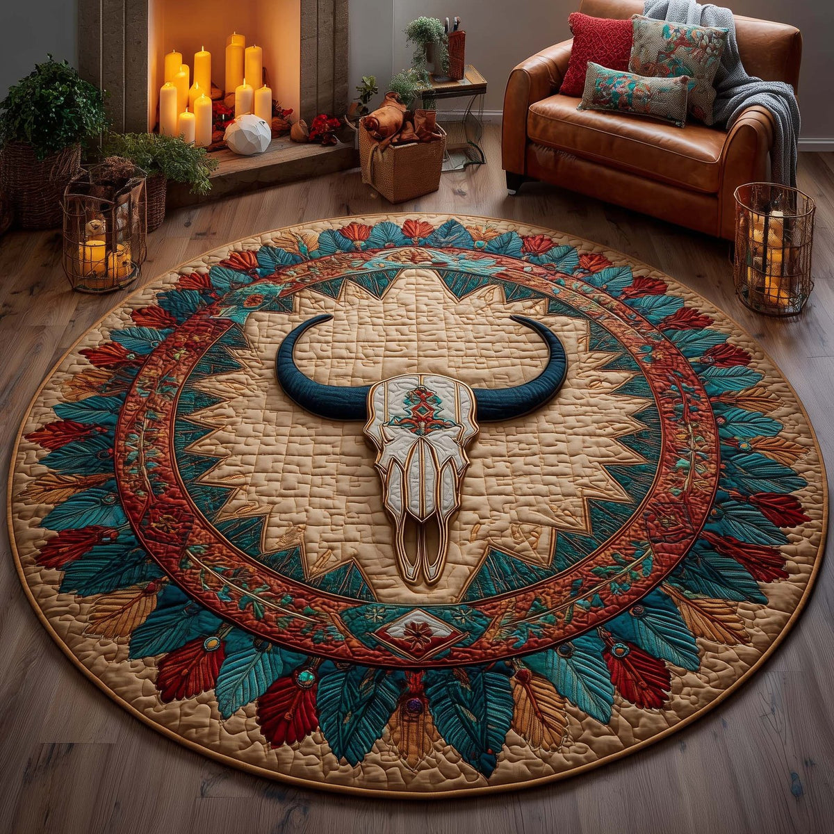 Native Pattern Round Mat Rug - Nature Design | Serene Home Decor