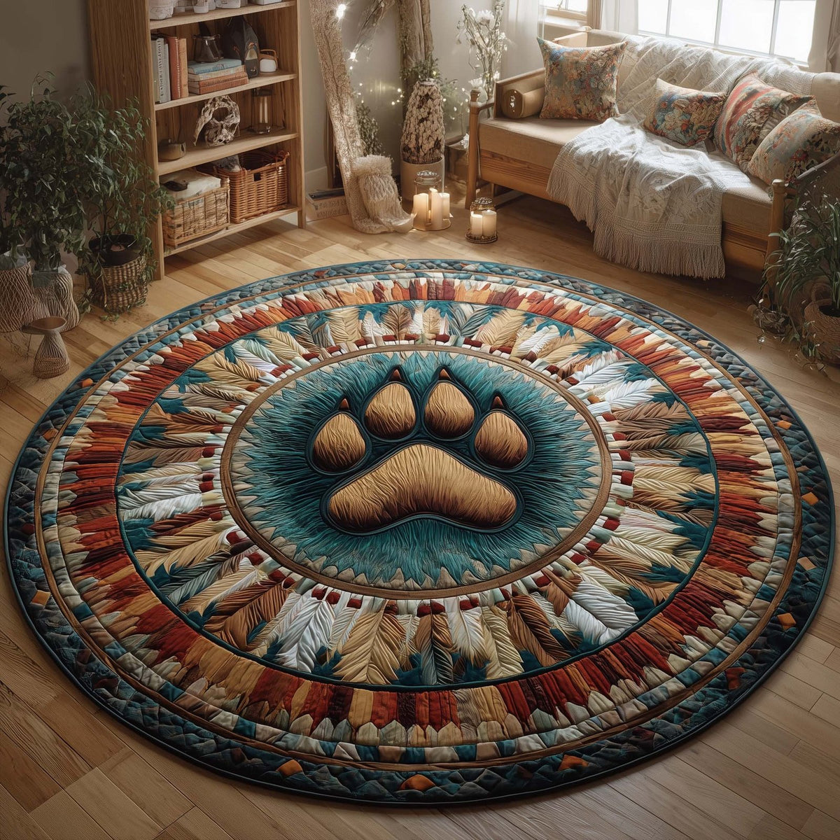 Native Pattern Round Mat Rug - washable non-slip printed rug