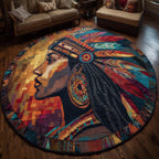 Native Queen Round Mat Rug - washable non-slip printed rug