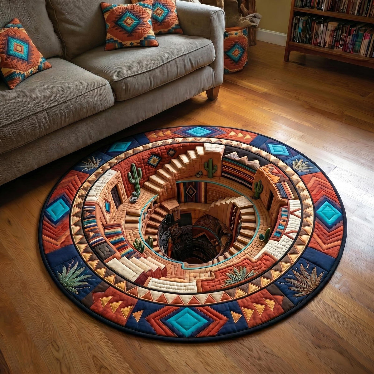 Native Spirit Round Mat Rug - washable non-slip printed rug