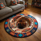 Native Spirit Round Mat Rug - washable non-slip printed rug