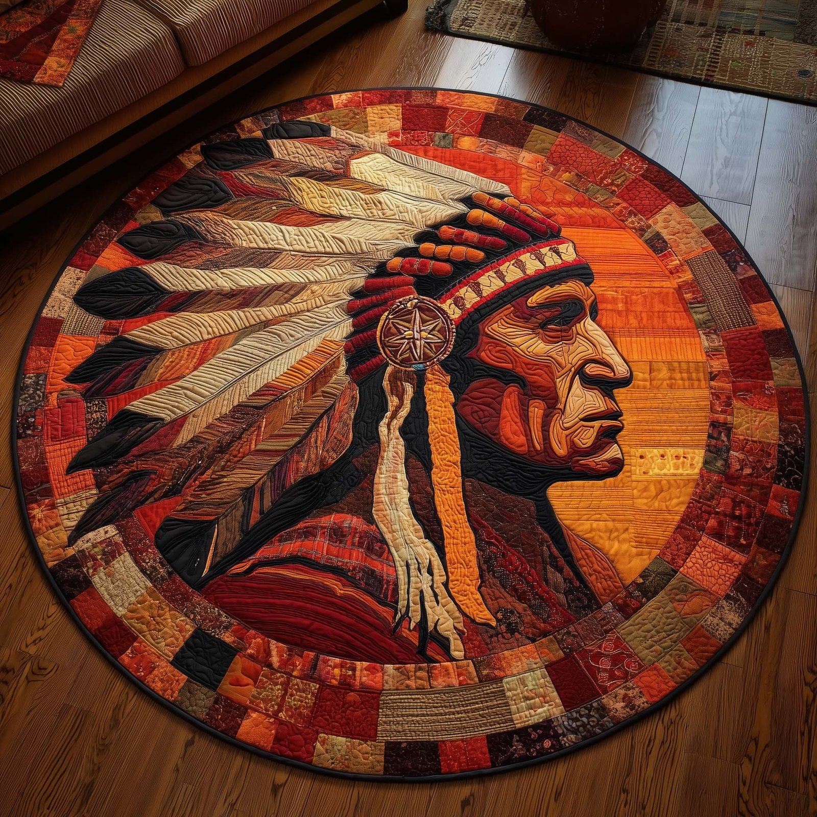 Native Warrior Spirit Round Mat Rug - Nature Design | Serene Home Decor