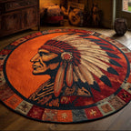 Native Warrior Spirit Round Mat Rug - washable non-slip printed rug