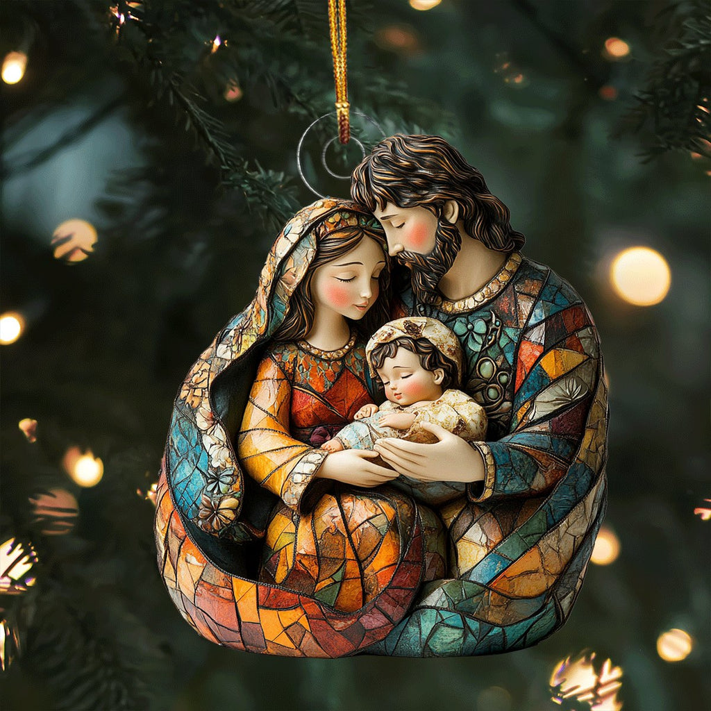 Stained Glass Nativity Embrace Christmas Ornament