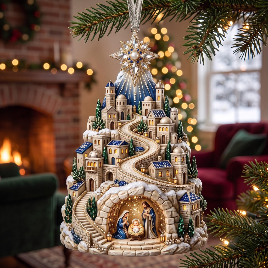 Nativity Spiral Village Tree Christmas Ornament