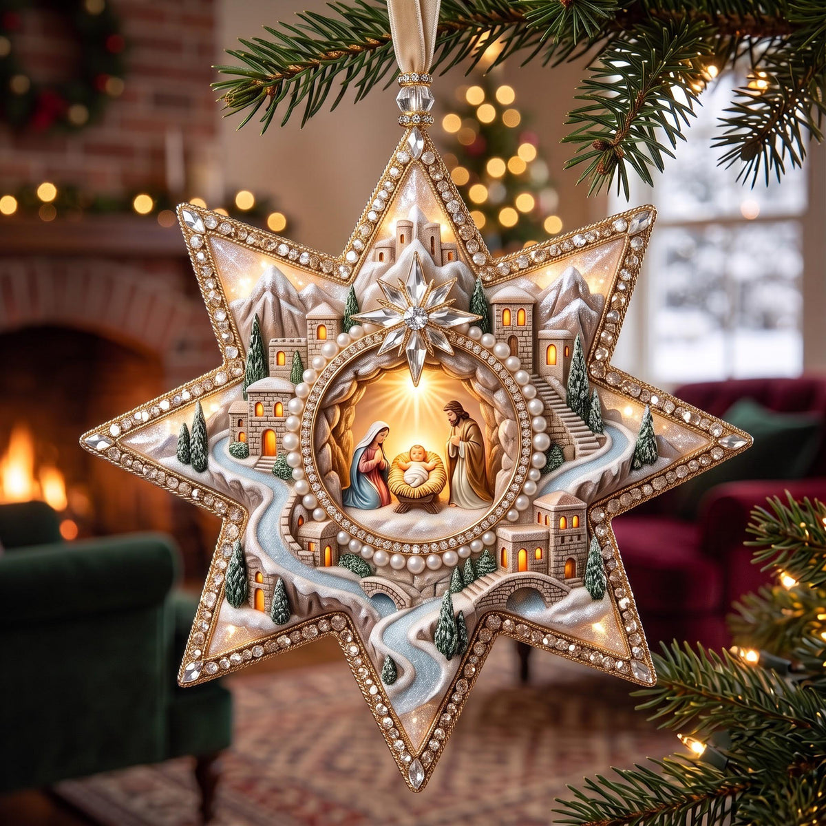 Nativity Inside the Star Christmas Ornament