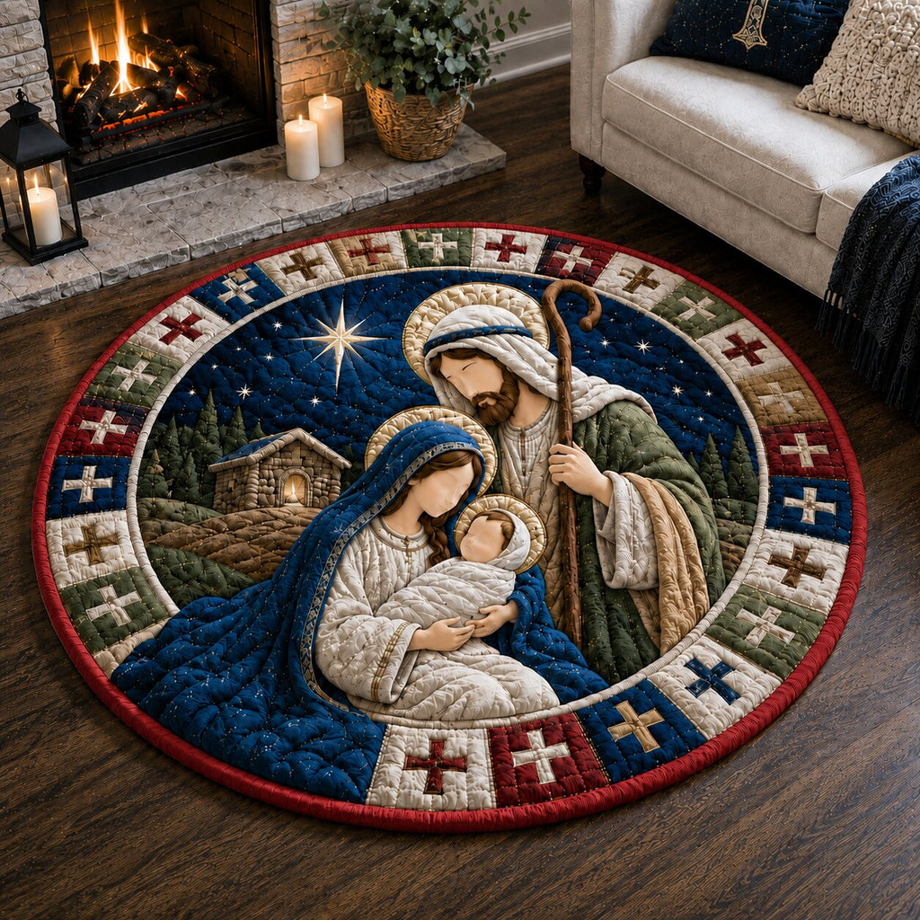 Nativity Blessing Round Mat Rug - Nature Design | Serene Home Decor - washable non-slip printed rug