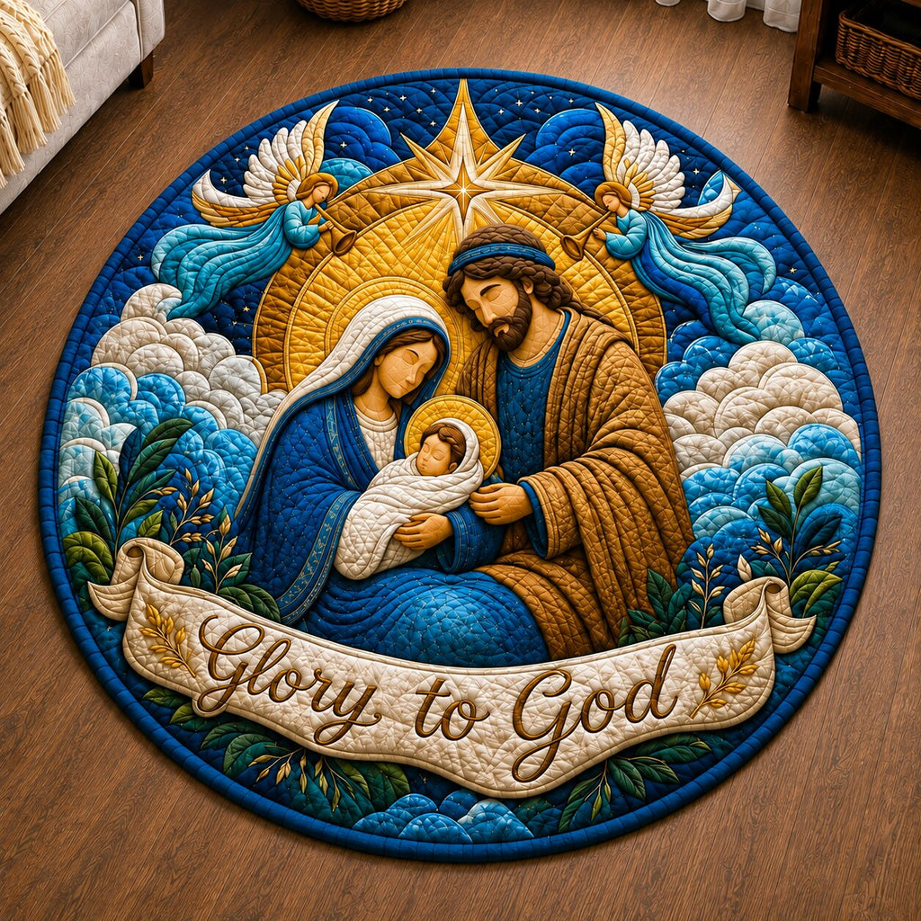Nativity Glory Round Mat Rug - Nature Design | Serene Home Decor - washable non-slip printed rug