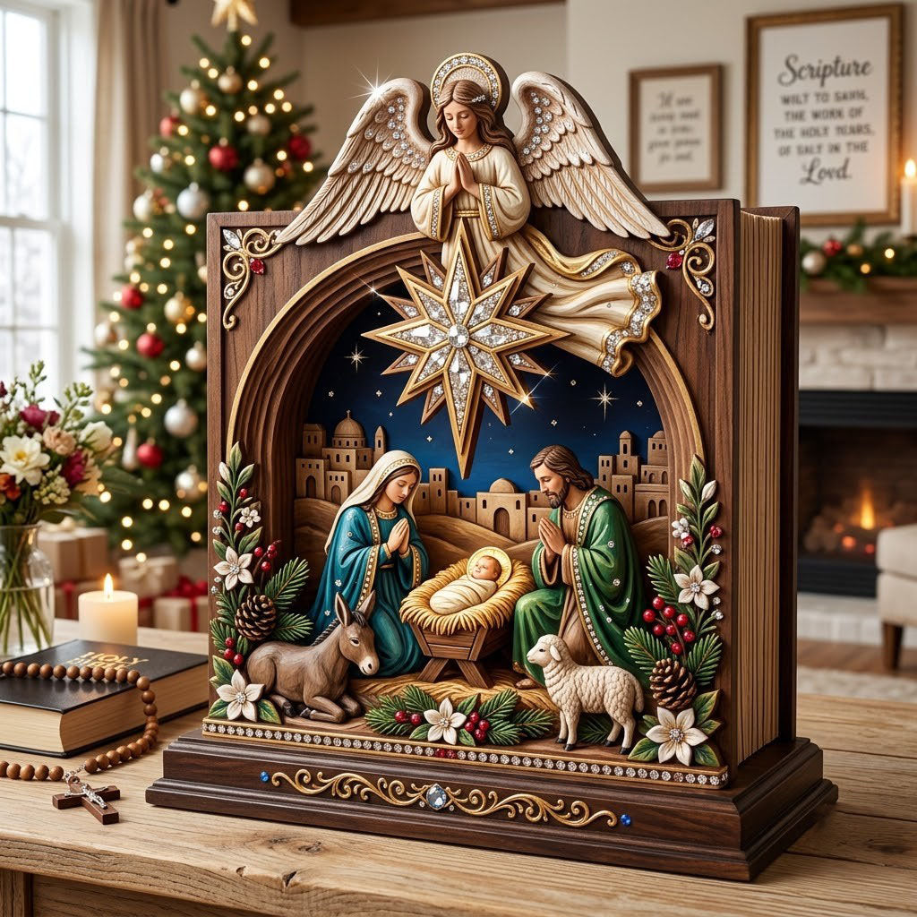 Nativity Scene wooden block, laser-cut 3-layer wood