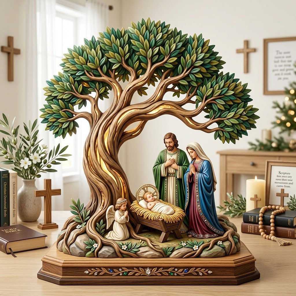 Nativity Scene wooden block, laser-cut 3-layer wood