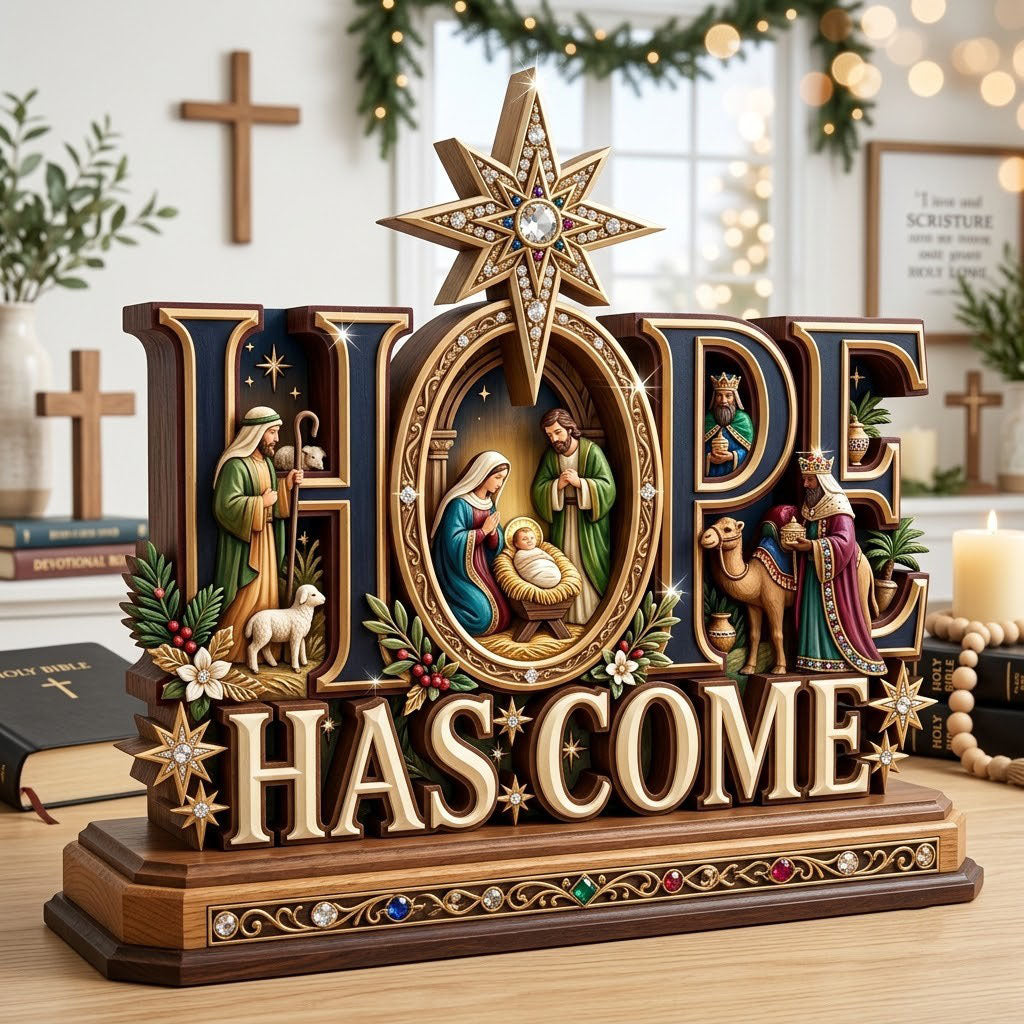 Nativity Scene wooden block, laser-cut 3-layer wood