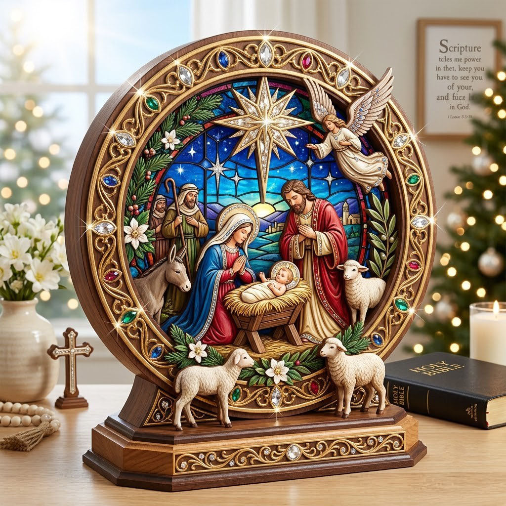 Nativity Scene wooden block, laser-cut 3-layer wood