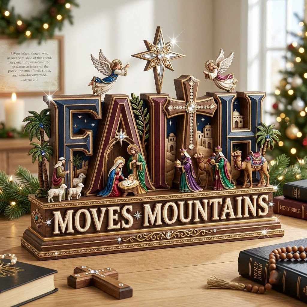 Nativity Scene wooden block, laser-cut 3-layer wood