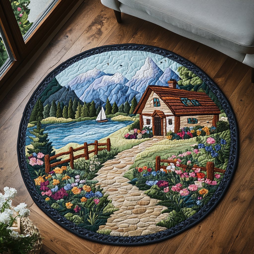 Nature Canvas Round Mat Rug - washable non-slip printed rug