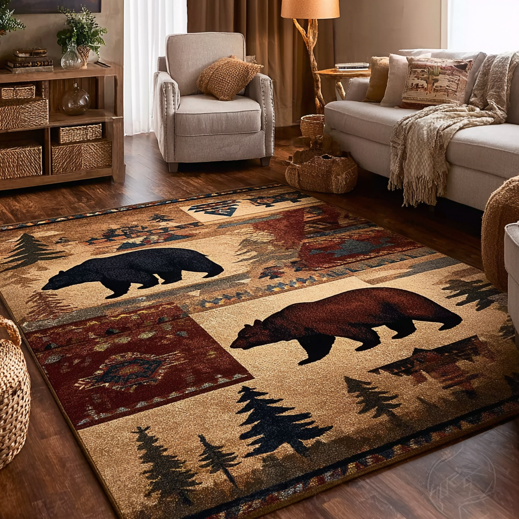 Nature Echo area rug in a living room
