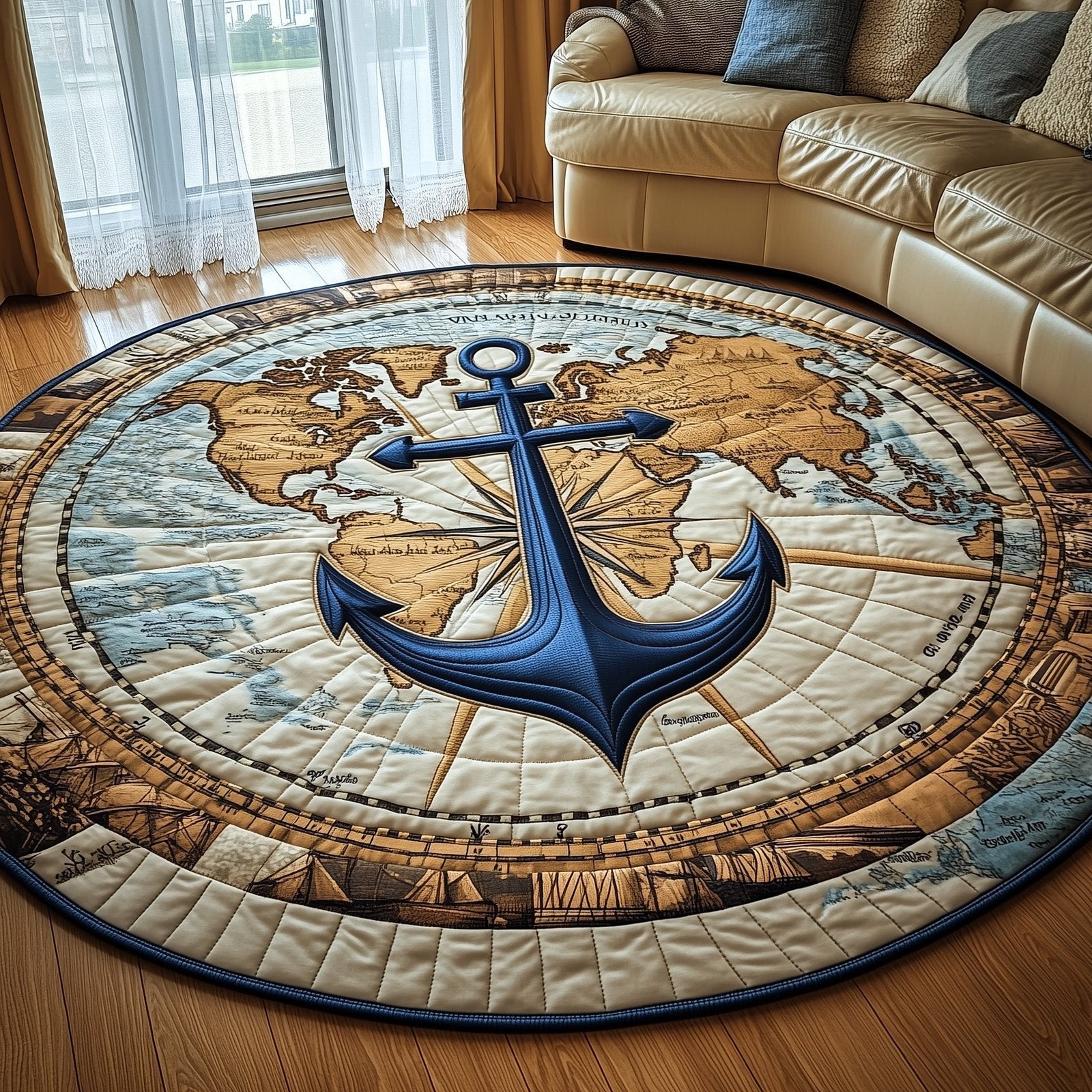 Nautical Anchor Round Mat Rug - Nature Design | Serene Home Decor