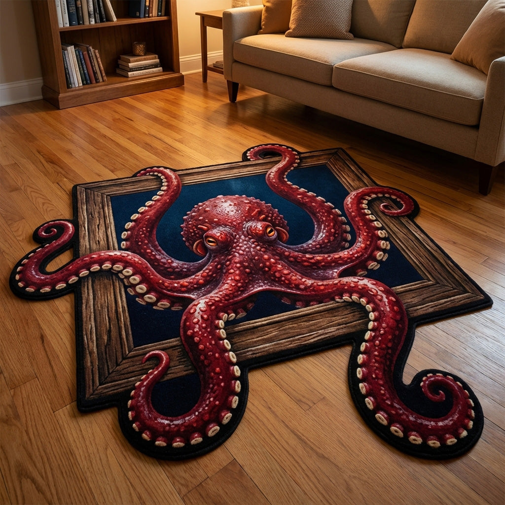 Nautical Beast Custom Shape Area Rug - Coastal Design | Die-Cut Non-Slip Rug - washable non-slip printed rug