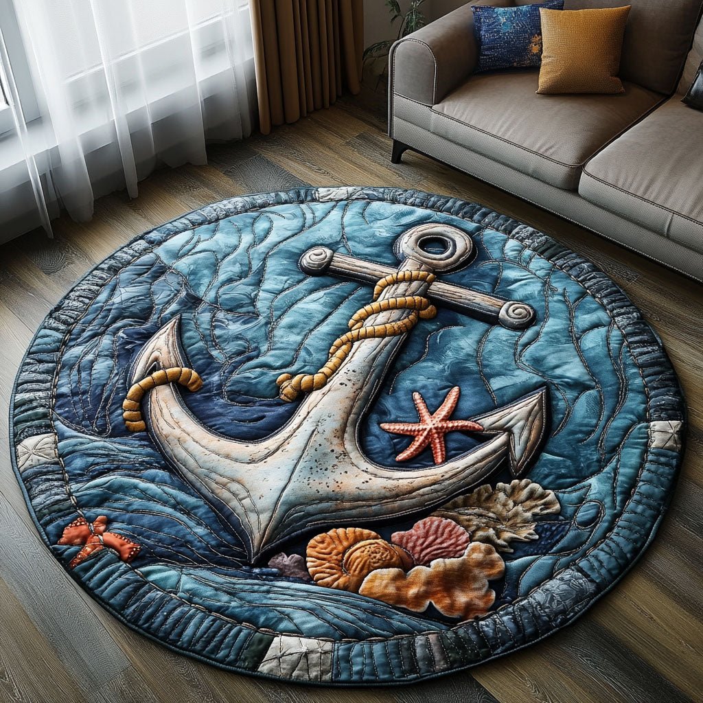 Nautical Escape Round Mat Rug - washable non-slip printed rug