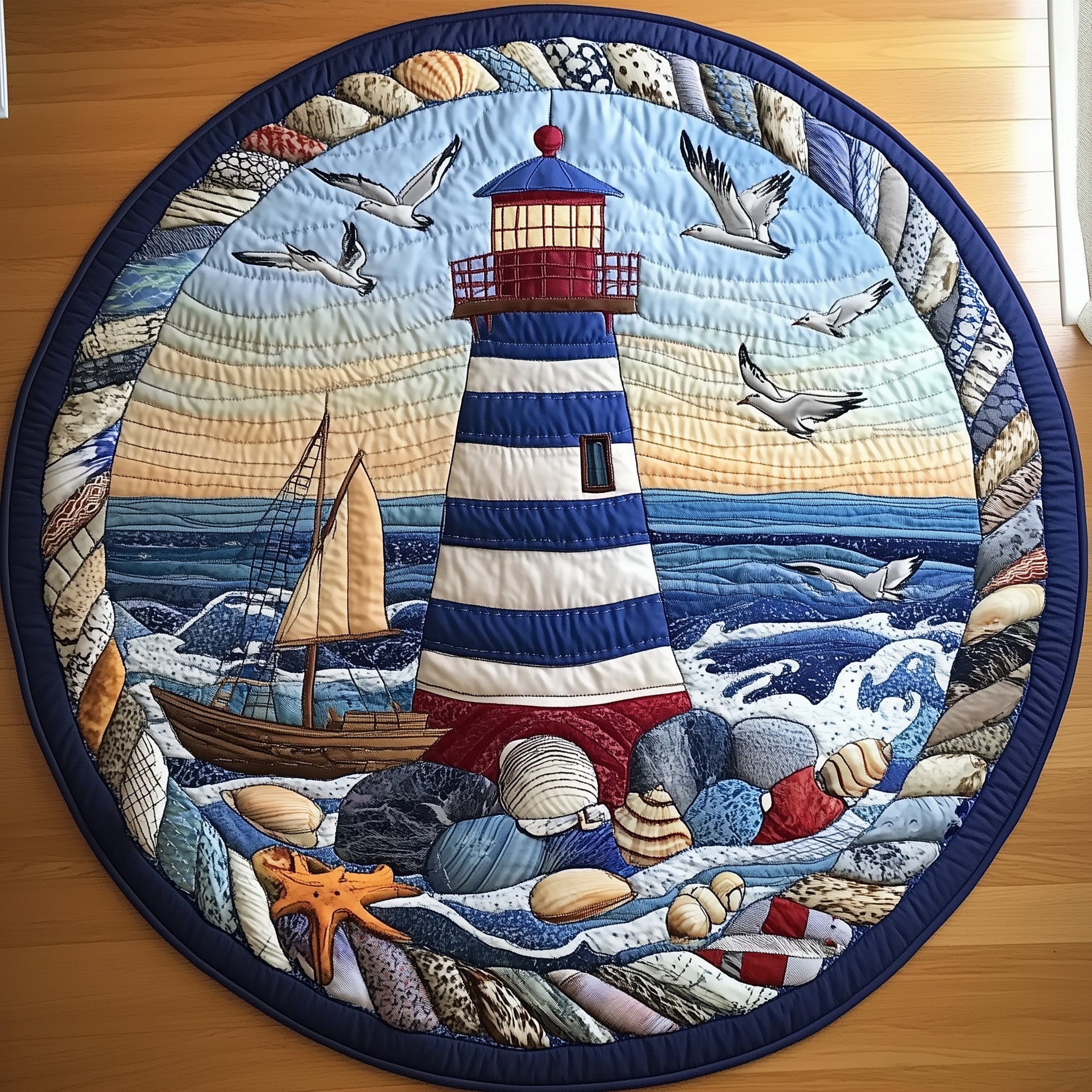 Nautical Lighthouse Round Mat Rug GFTONL3770