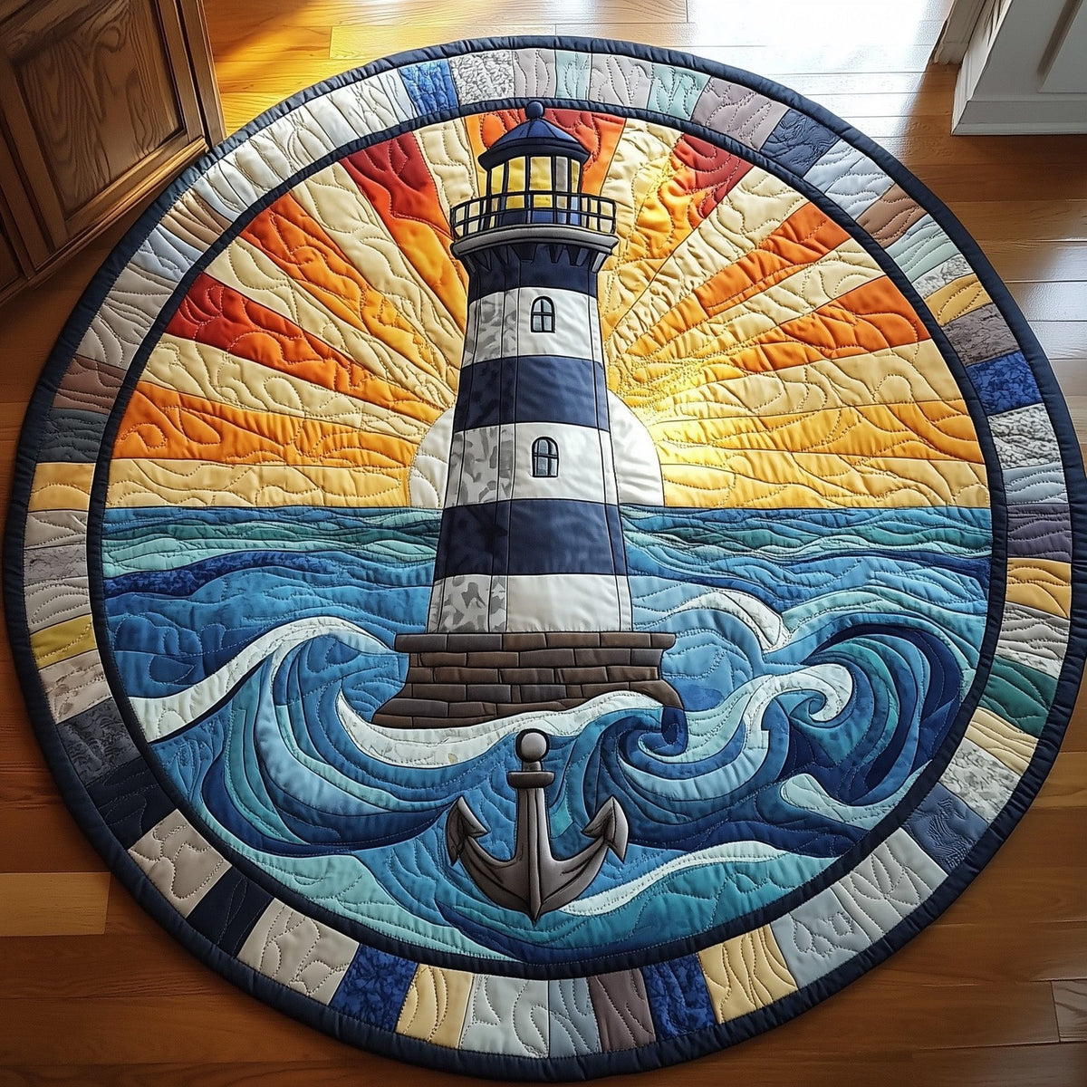 Nautical Lighthouse Round Mat Rug - washable non-slip printed rug