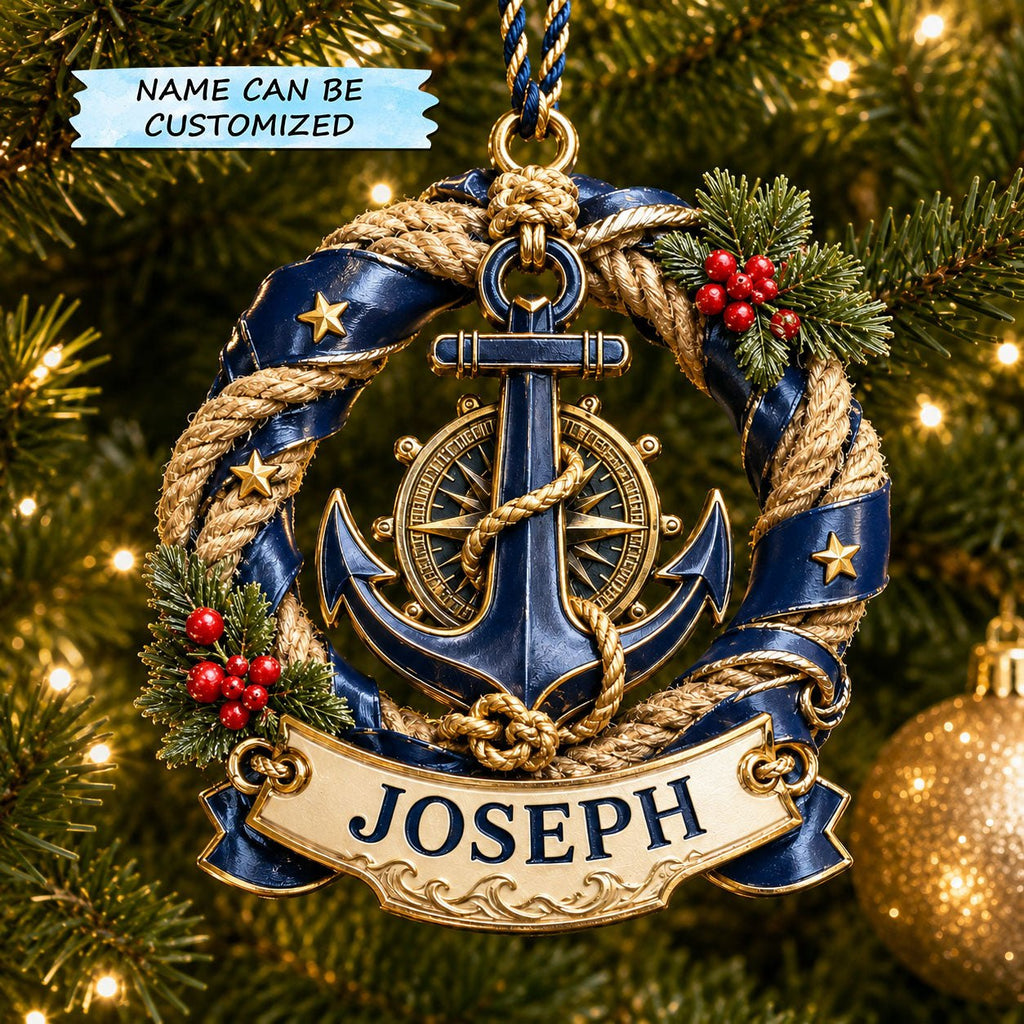 Navy Anchor Christmas Ornament