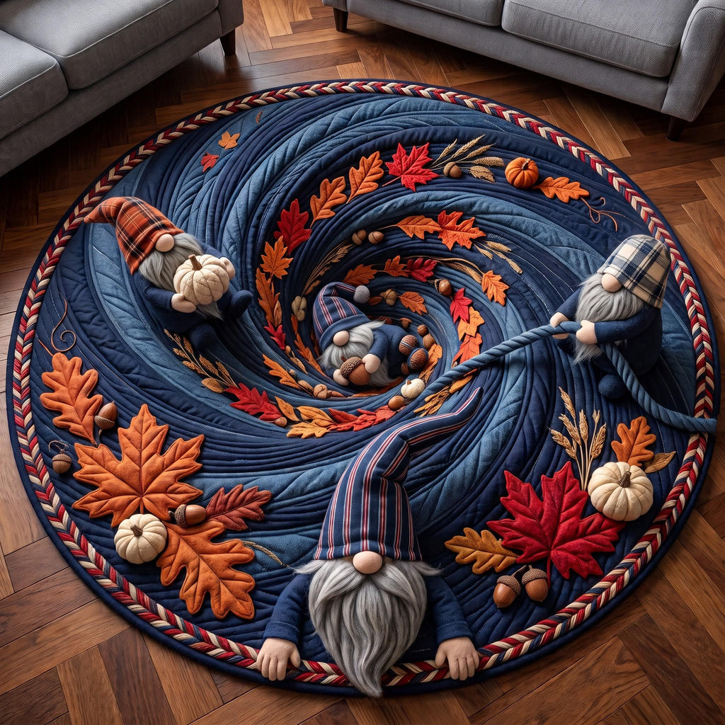 Navy Gnome Round Mat Rug - Nature Design | Serene Home Decor - washable non-slip printed rug