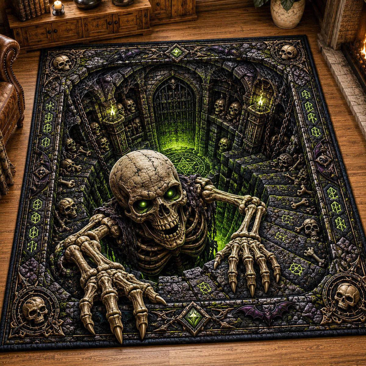 Necromancer Crypt Gate area rug in a living room