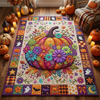 Neon Floral Pumpkin area rug in a living room