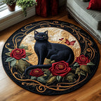 Night Bloom Feline Round Mat Rug - washable non-slip printed rug