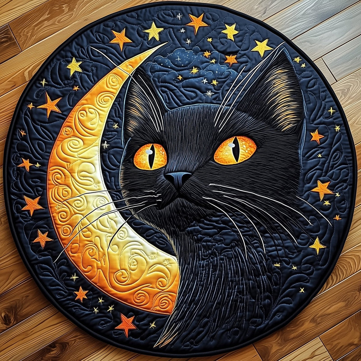 Night Cat Round Mat Rug - Cute Pet Design | Animal Printed Home Decor