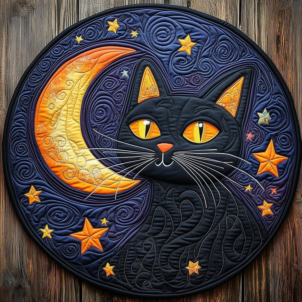 Night Cat Round Mat Rug - Cute Pet Design | Animal Printed Home Decor