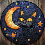 Night Cat Round Mat Rug - Cute Pet Design | Animal Printed Home Decor