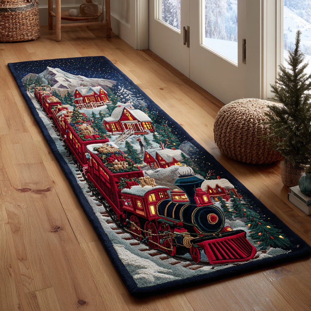 Night Christmas Train Runner Carpet Runner Rug - Cute Pet Design | Animal Printed Runner Rug