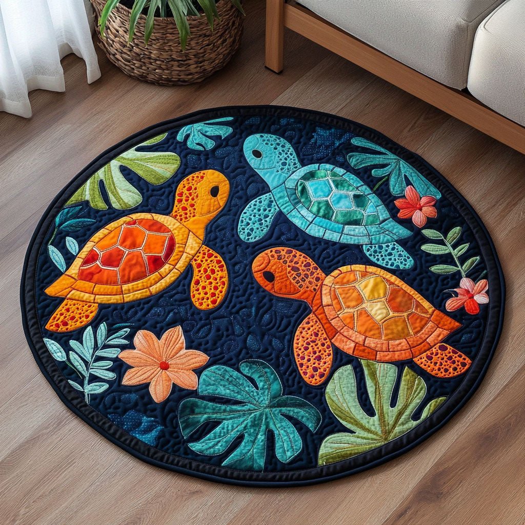 Night Ocean Turtles Round Mat Rug - washable non-slip printed rug