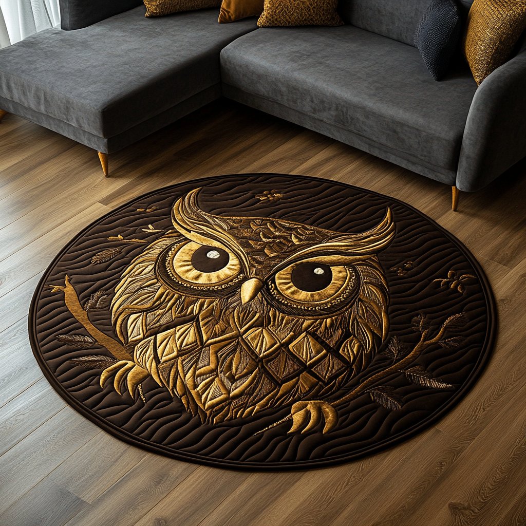 Night Owl Round Mat Rug - Cute Pet Design | Animal Printed Home Decor