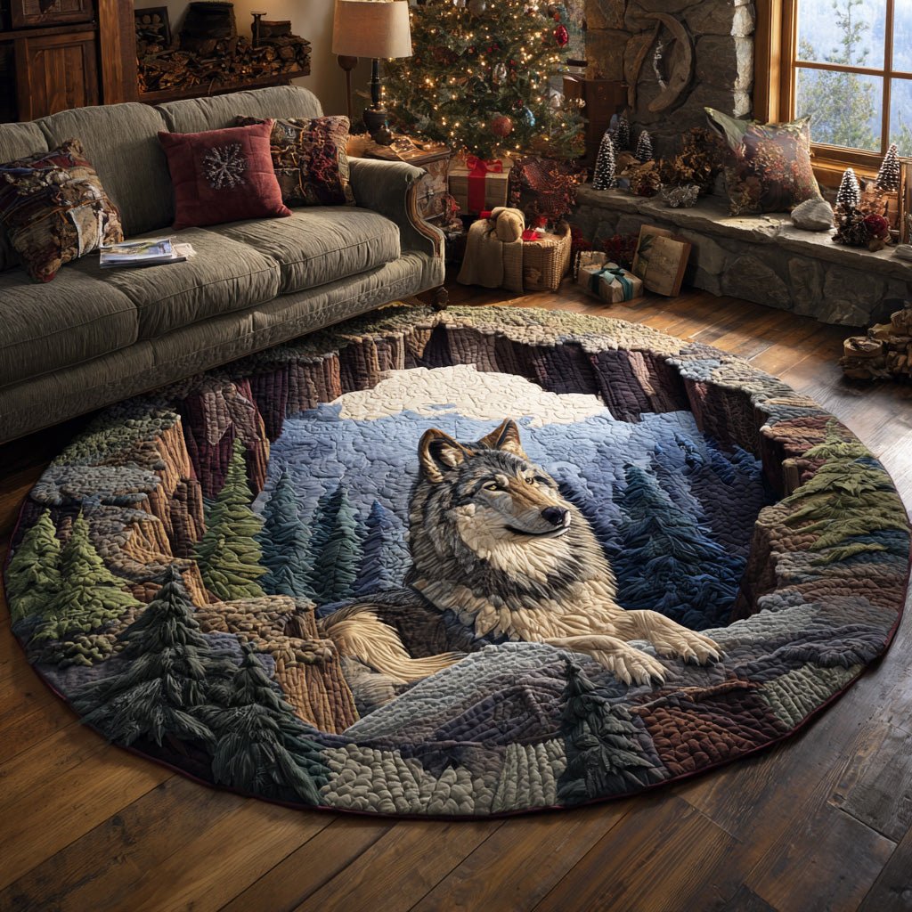 Night Wolf Round Mat Rug - washable non-slip printed rug
