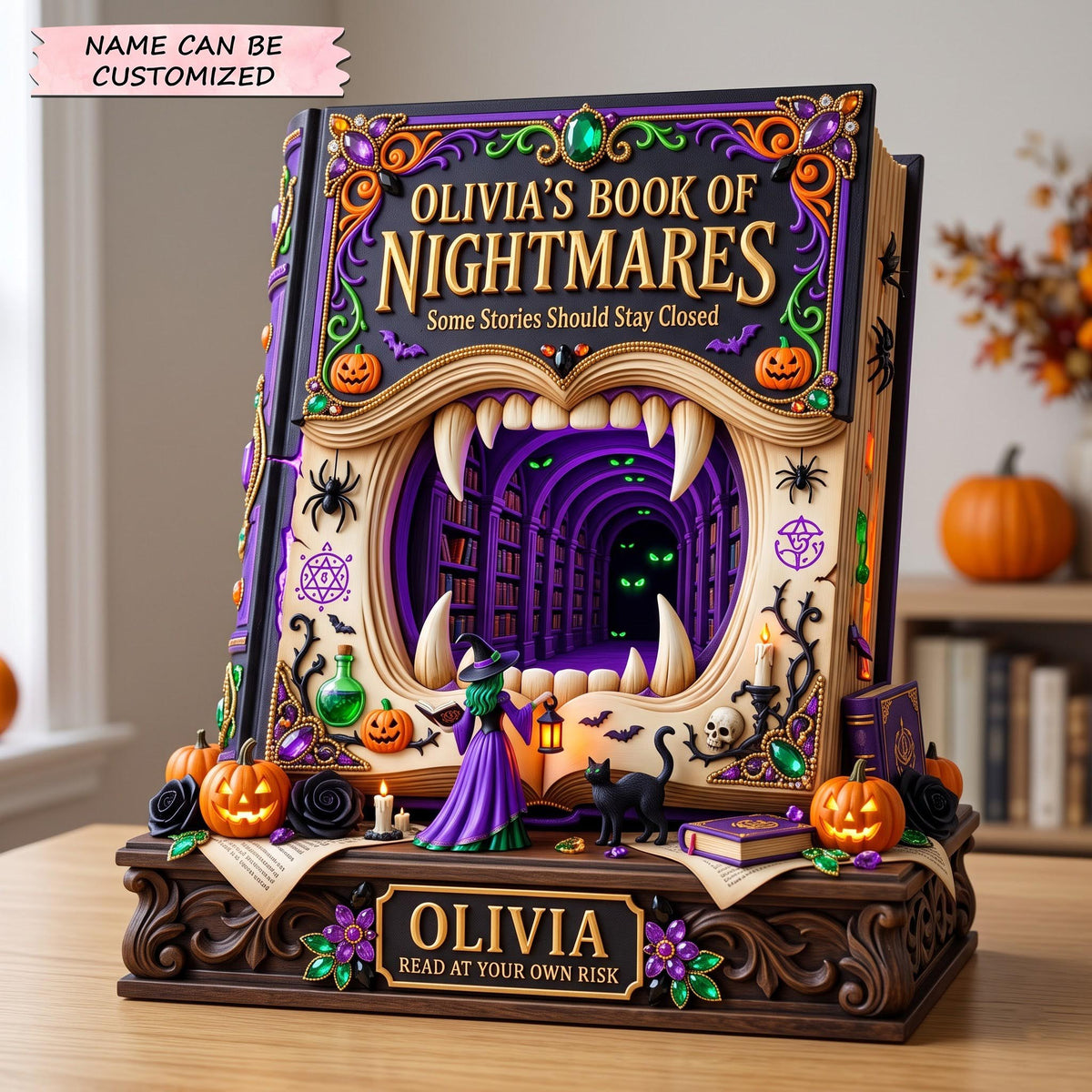Nightmare Book wooden block, laser-cut 3-layer wood