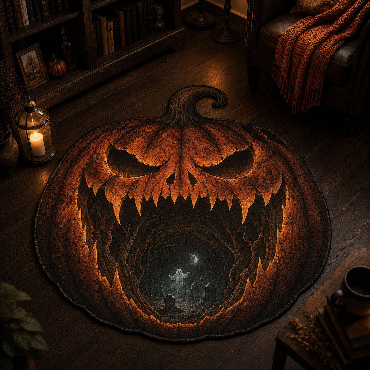 Nightmare Pumpkin Custom Shape Area Rug - Seasonal Design | Die-Cut Non-Slip Rug - washable non-slip printed rug