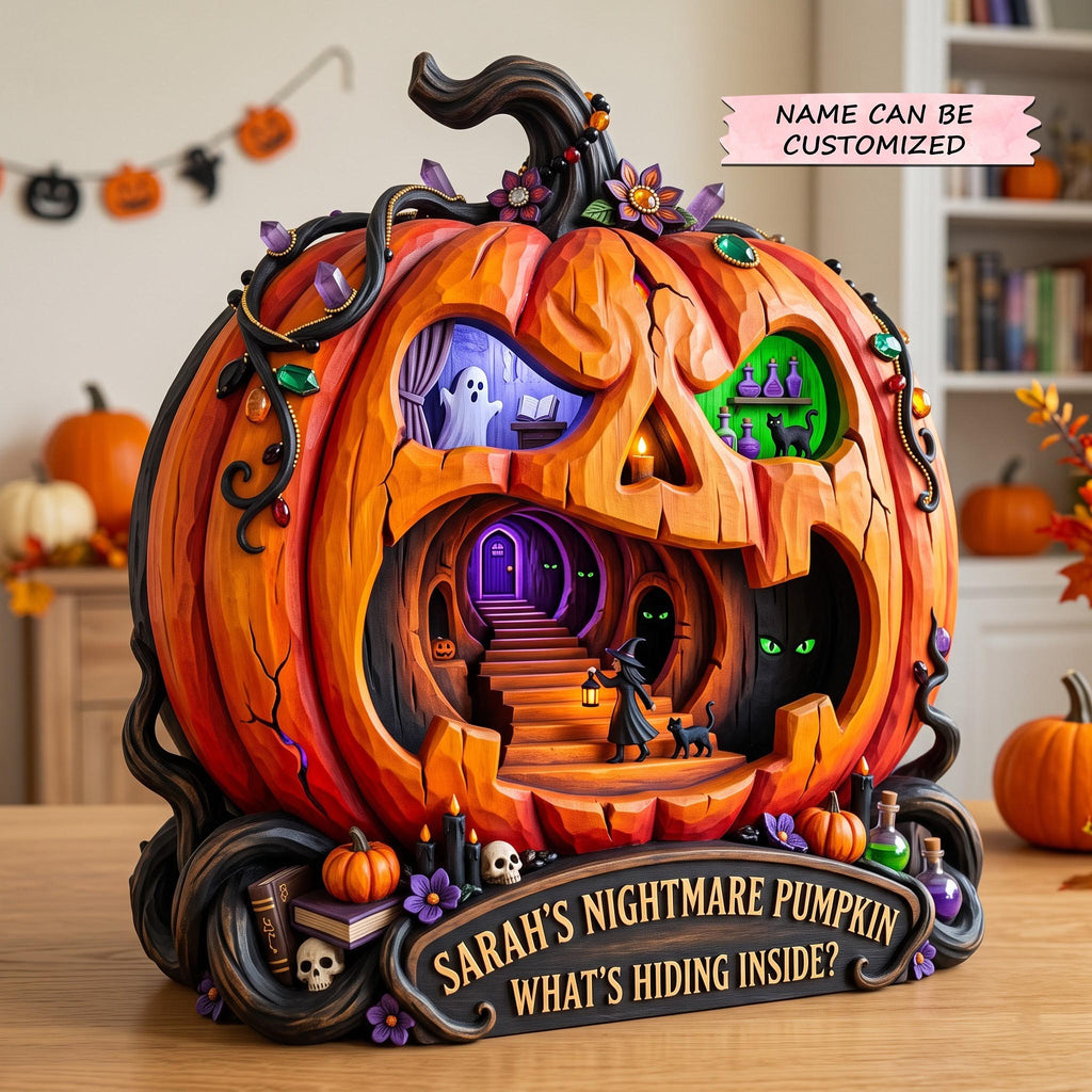 Nightmare Pumpkin wooden block, laser-cut 3-layer wood