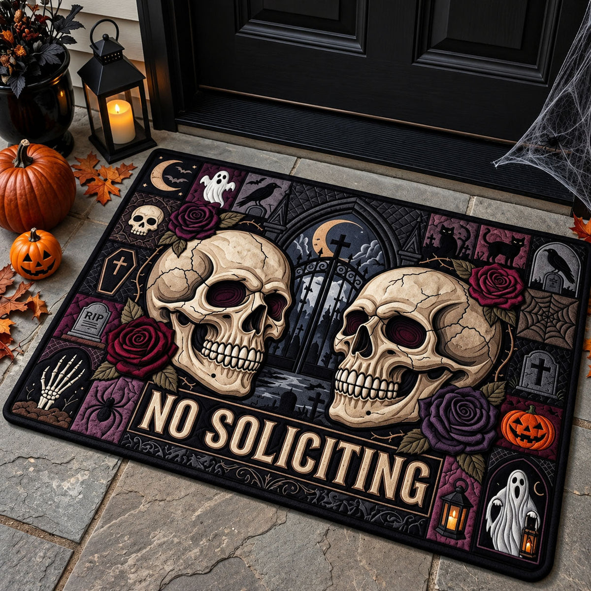 No Soliciting Doormat - Nature Design | Printed Welcome Doormat - washable non-slip printed rug