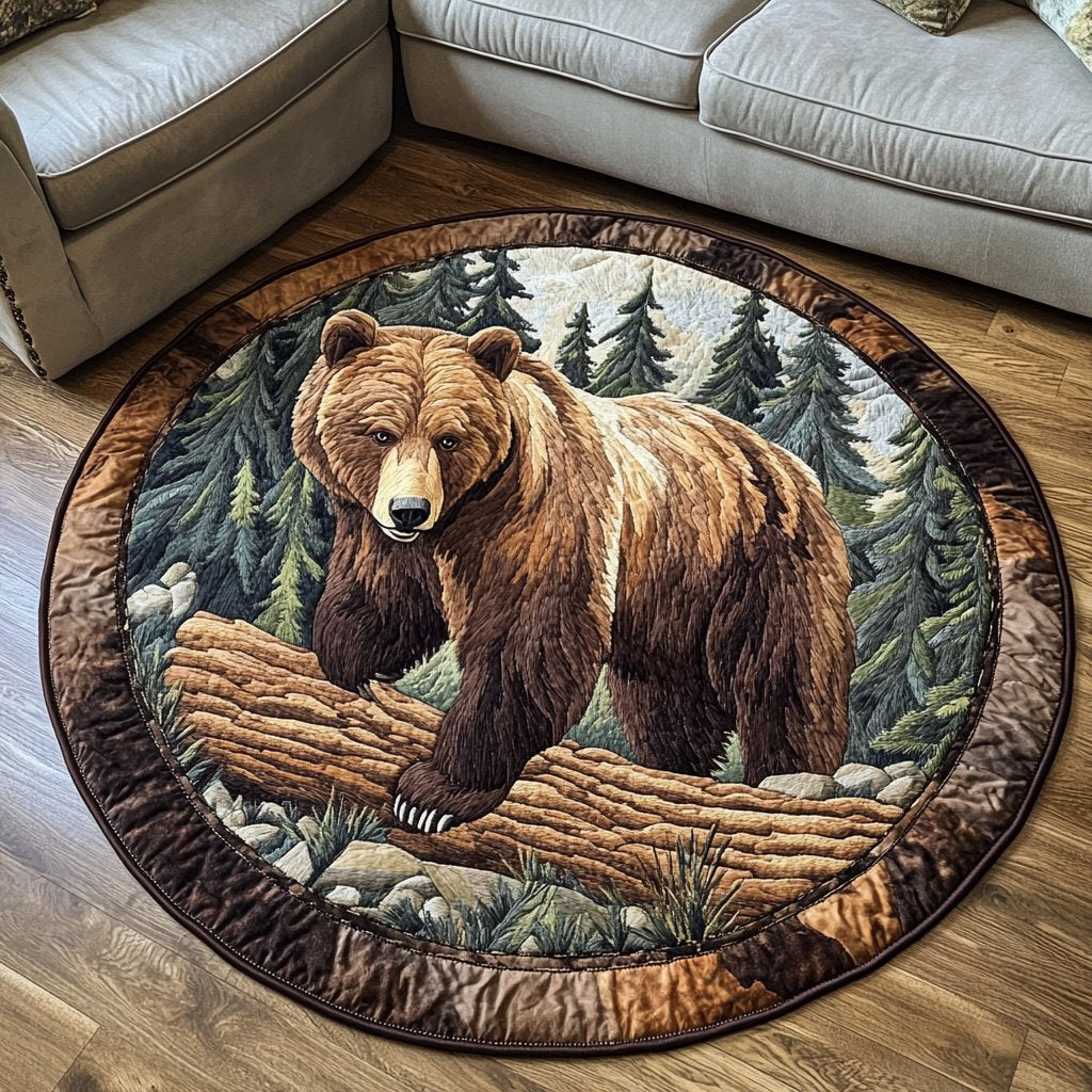 Noble Bear Round Mat Rug - washable non-slip printed rug
